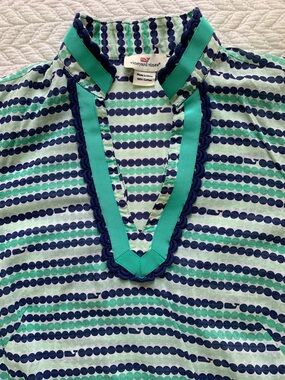 Vineyard Vines Green and Navy Striped V-Neck Tunic